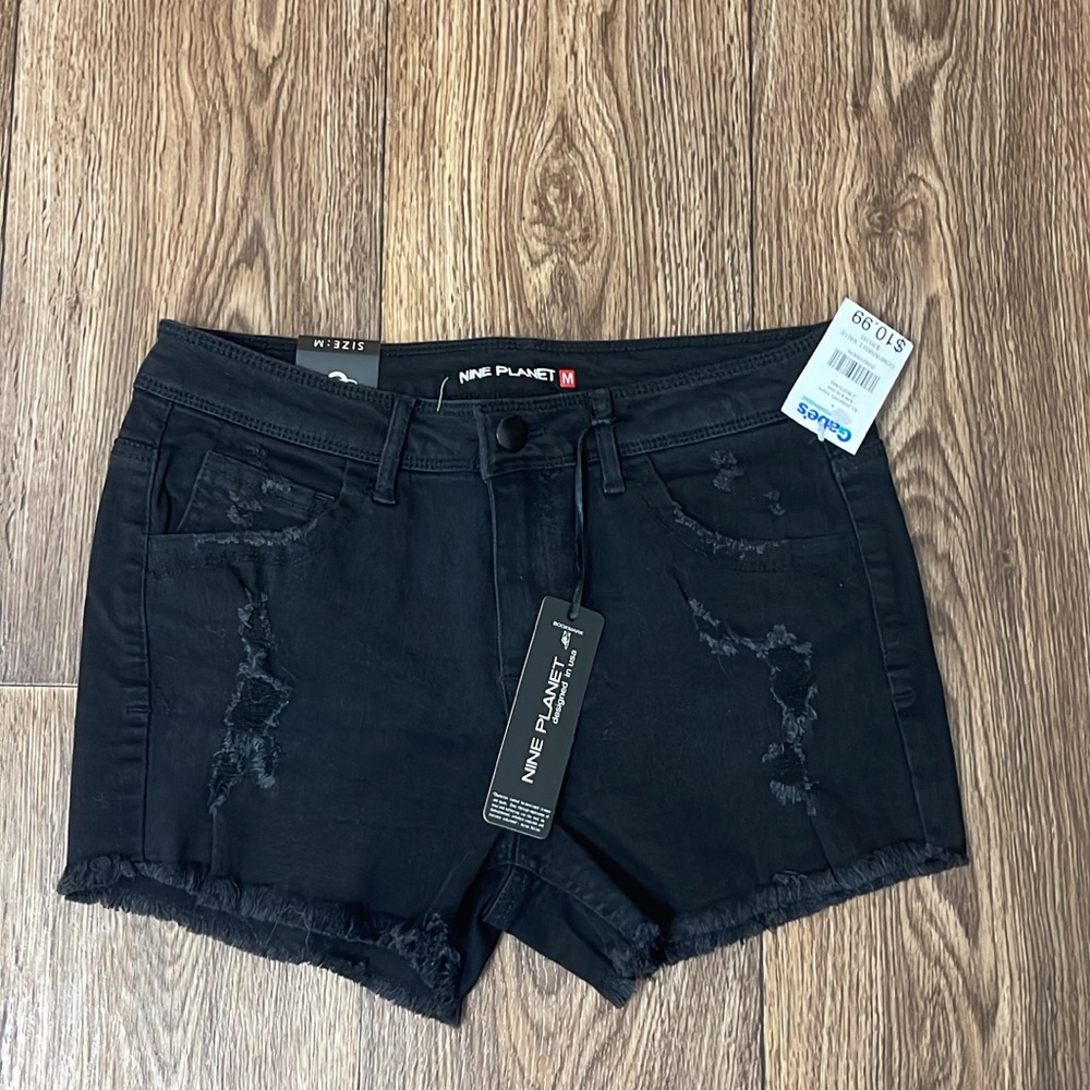Nine Planet Women's Black Distressed Jean Shorts